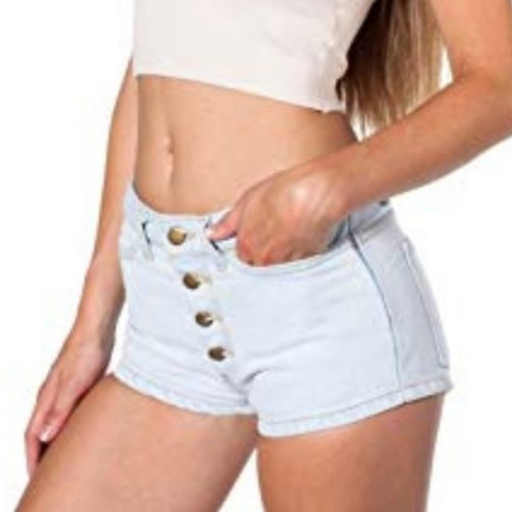 American Apparel Indigo Wash Button Jean Shorts 26
